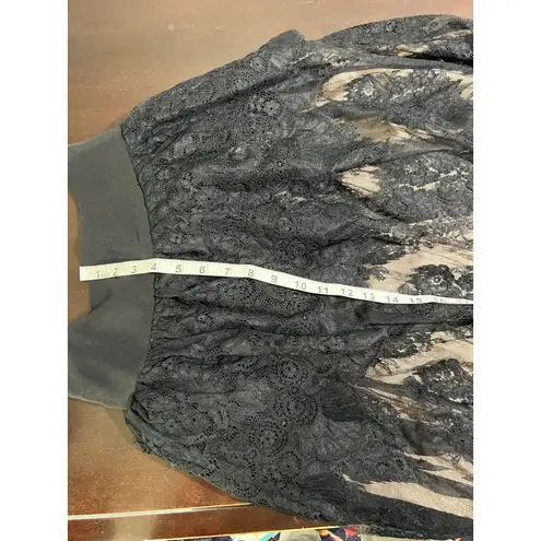 Black Lace Midi Skirt Lined Tiered Ruffle Hem Elastic Waist Size XS