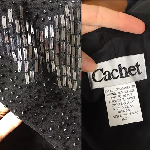 Vintage 90s Beaded Black Floor Length Formal Dress prom Size 6