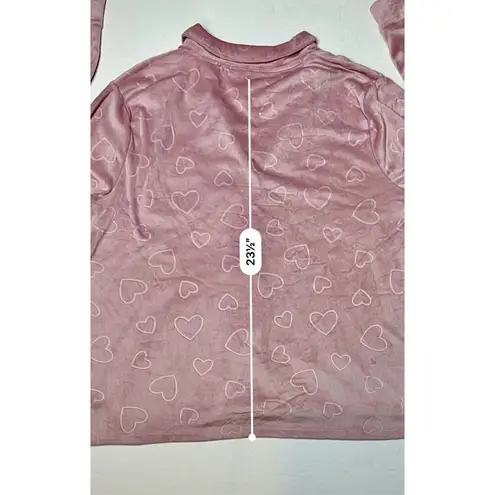 Jacklyn Intimates Pink Hearts Button Up Velour Shirt Top Sleepwear sz XL Pink