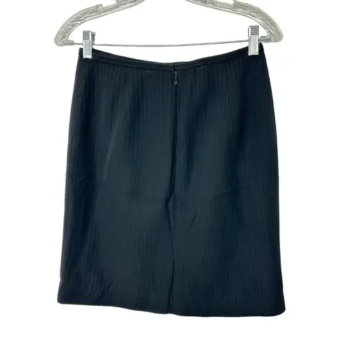 Ann Taylor  Black Pinstripe Lined Pencil Skirt Sz 4P 4 Petite Wool Blend