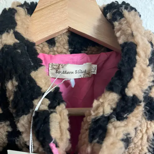 Southern Stitch Leopard Pink Trim Full Zip Sherpa Jacket L/XL NWT