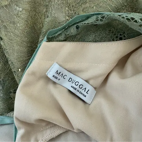 Mac Duggal 491881 Sage Green Gold Long Sleeve Floral Lace Gown Dress Size 6