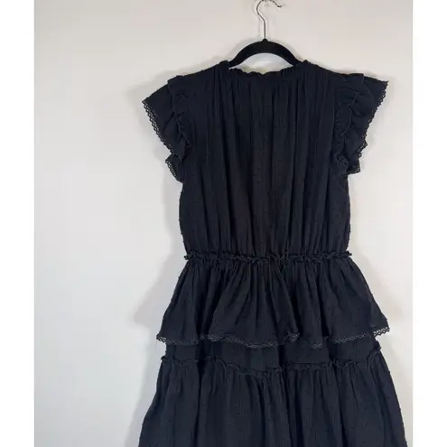 TALULAH Womens Dress Black Mini Layered Ruffle Swiss Dot V Neck Fit Flare Small