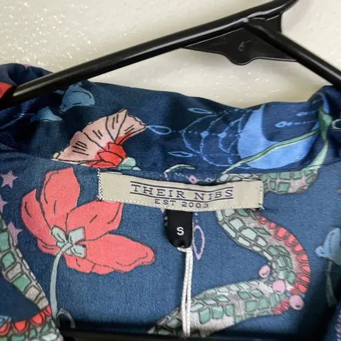 Their Nibs Pajama Top Womens Size Small Blue Multi Snakes Floral Satin NWT