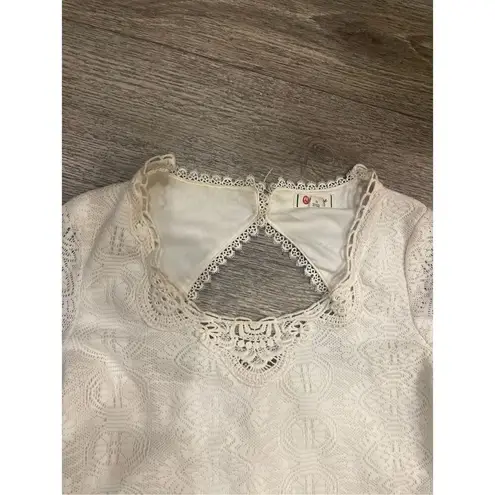 Olsenboye OffWhite Cream Lacey Short Dress Bell Sleeve Open Back Dress Large