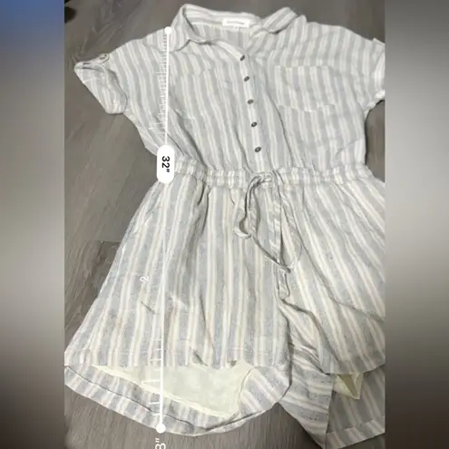 Heartloom Cece Striped Linen Blend Short Sleeve Button Romper in Marina Sz XS