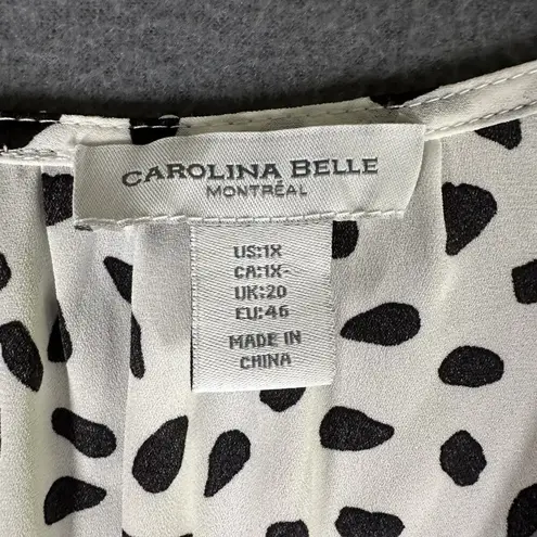 Carolina belle Blouse Womens 1X White Black Spotted Button Front Long Sleeve Top