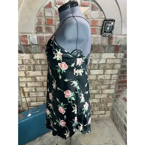 negligee nightgown satin floral roses cupid black pink green Size M