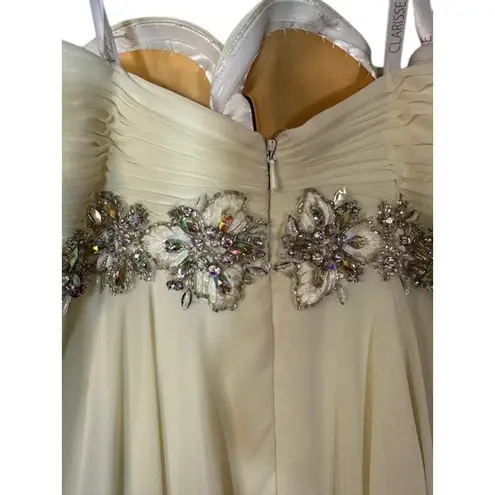Clarisse Pale Yellow Strapless Jeweled Waist Sweetheart Prom Dress Women Sz 4