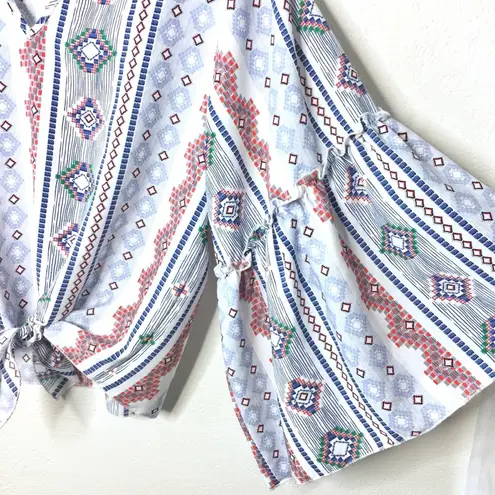 Lavender Field Aztec Print Tie Front Blouse Size Medium