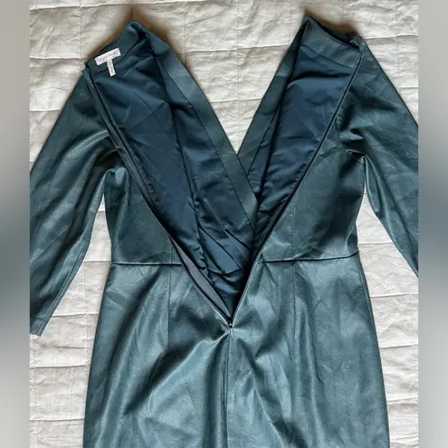 Rebecca Taylor Blue Vegan Leather 3/4 Sleeve Twist Wrap Mini Dress Classy - 16