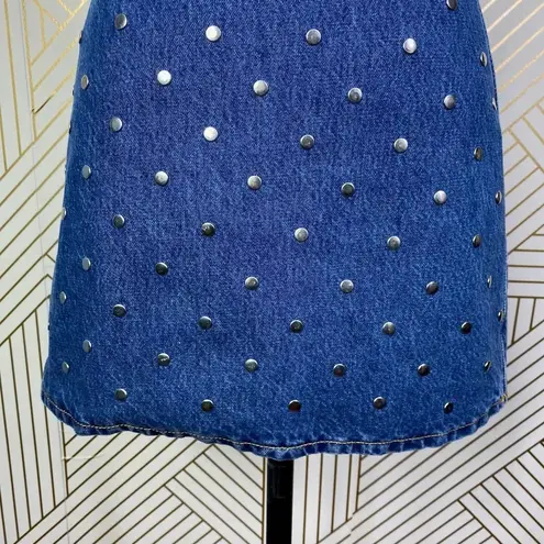 Ganni Studded High Waist Organic Denim Mini Skirt Blue Y2K Streetwear 32 US 0