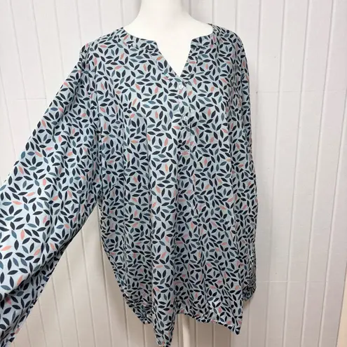 Veda Blue and Brown Puff Sleeve Blouse Lightweight Size L Size L