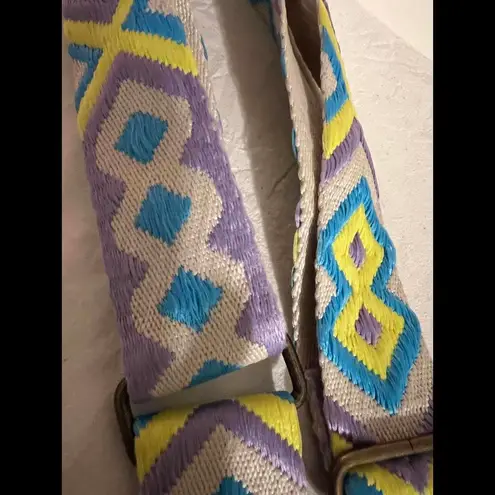 Colorful Woven Guitar Strap with Leather Ends Purple