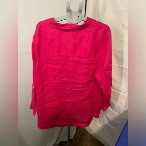 Sigrid Olsen  bright pink 100% Linen‎ Button Down Shirt Size 2X