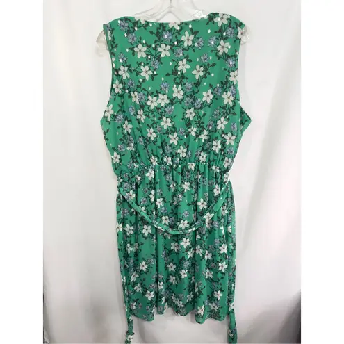 Adrienne Vittadini Adrienne Vittadini XL Dress Green Floral Metallic Belted Crepe Sleeveless 1227