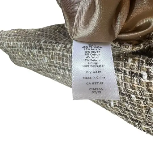 Talbots Beige Metallic Tweed Cropped Jacket Blazer Size 14