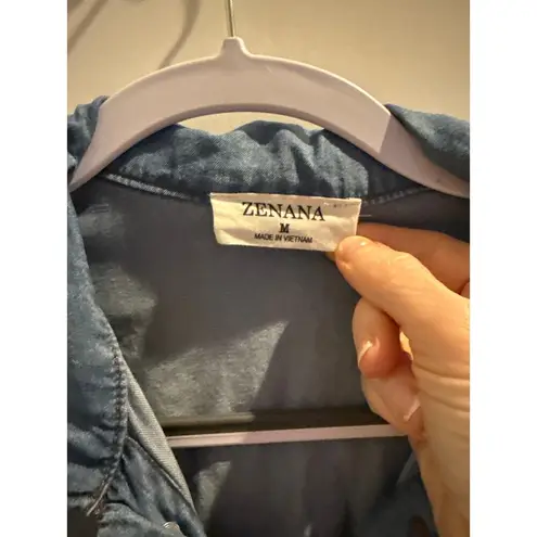 Zenana Outfitters Chambray Denim Light Wash Shorts Romper, M