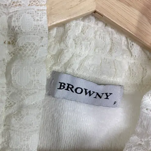 Browny Women Southend White LaceCrewneck Sweatshirt Academia Preppy Size S