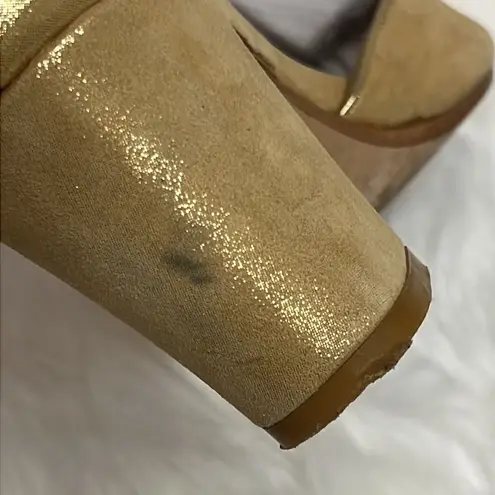 Milk & Honey Gold T Strap Leather Heels Size 7.5 A10
