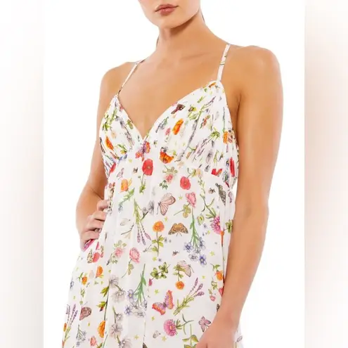 Mac Duggal White Butterfly Print Ruffle Hem Mini size 10 NWT Spaghetti Straps