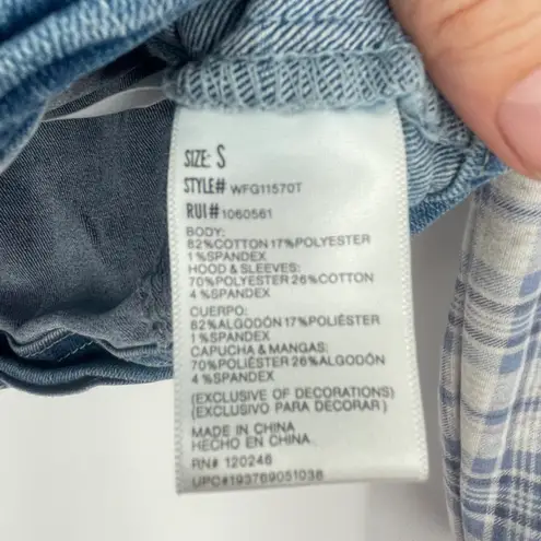 Wallflower Womens Retro Blue Denim Button Up Hooded Sweater Sleeve Jacket Small