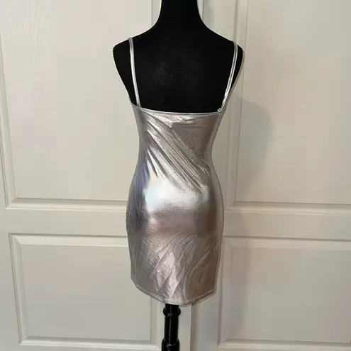 VINTAGE SILVER FOIL CAMI MINI DRESS HOLIDAY NYE