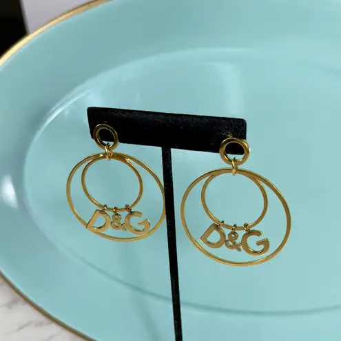 Dolce & Gabbana Gold Logo Charm Hoop Earrings