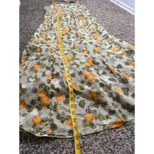 NWT Dip Fruit Print Maxi Sundress Sz L Orange Boho Cottagecore Tie Shoulder Green Size L