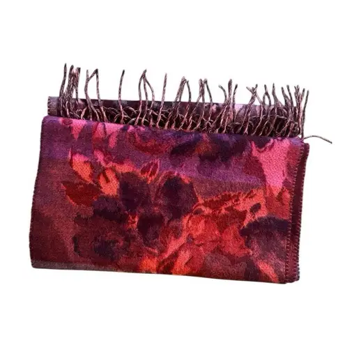 Lord & Taylor Floral Fringe Scarf – Made in Germany Red