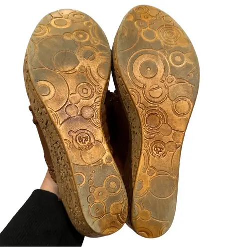 MILA PAOLI LEATHER WEDGE PLATFORM WHIPSTITCH NAVAJO TAN SANDAL SHOES 7.5