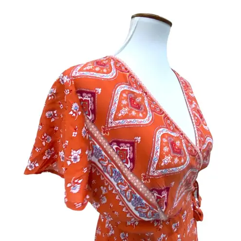 Medium Fall Maxi Dress Long Boho Medium Wrap Dress Cottage Prairie Orange Dress