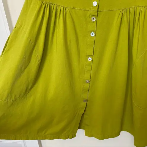 GUDRUN SJODEN Sleeveless Button Front Cotton Mini Dress Lime Green Sz Small