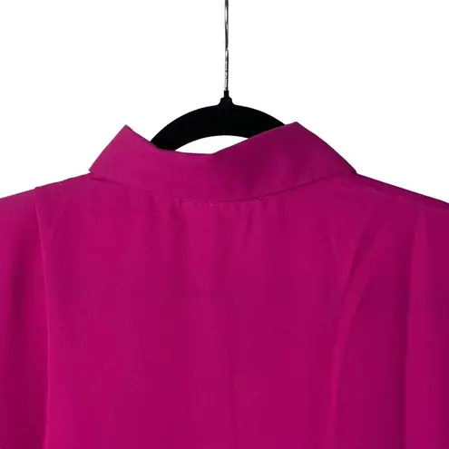 Three Eighty Two Revolve Short Sleeve Button Fuchsia Flutter Sleeve Blouse Med. - Image 3