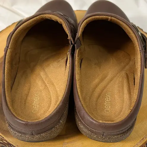 Aetrex Libby Brown Leather Clogs with Braided Strap Casual Comfort Size 7