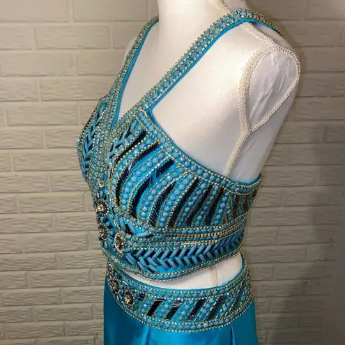 Shail K  Ornately Beaded 2 Piece Mermaid Formal Prom Dress Gown, Turquoise, sz 10