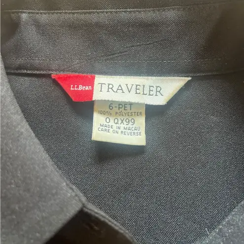 LL Bean Traveler Black Button Front Travel Top Womens Size 6 Petite