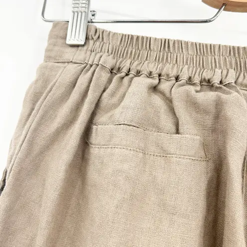 Iximo Womens Beachy Lounge Lagenlook Tapered Leg 100% Linen Pants Size S Khaki Brown