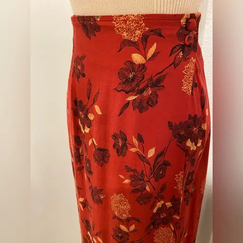 Sag Harbor VTG 90s Fairycore Red Floral Patterned Wrap Maxi Skirt - M