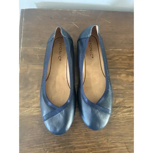 Vionic CAROLL Ballet Flat Shoes Navy Blue Arch Support Size 7.5 Preppy Classic