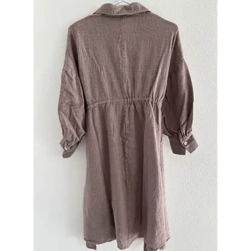 VEUX ETRE Womens Size Large Brown Shimmer Tie Dress 3/4 Sleeve Resortwear Luxury