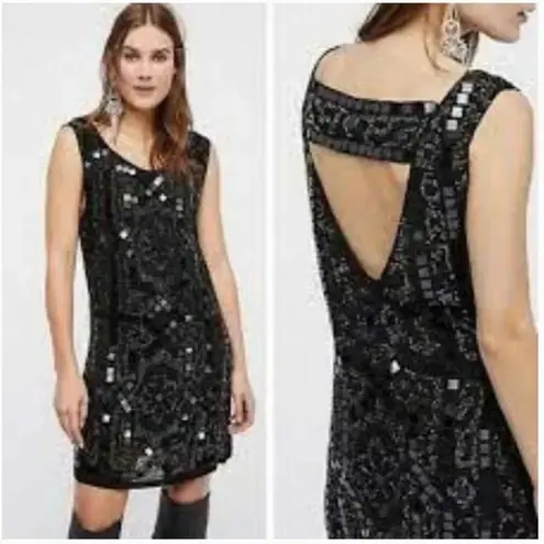 Free People Speak Easy Beaded Mini Dress Black