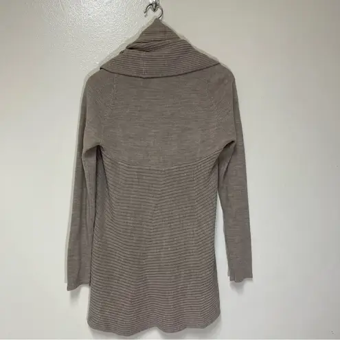 Vivienne Tam Neutral Taupe Rib Knit Waterfall Cardigan Longline Drape Sweater