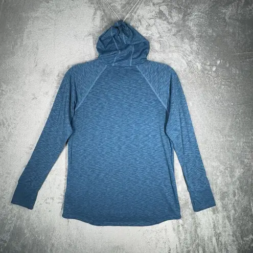 Kuhl Shirt Womens Medium Heather Blue Aspira Hooded Top Hiking Outdoors Heritage