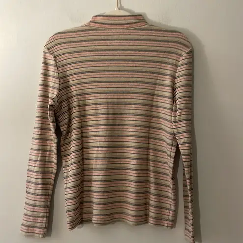 kim rogers Vintage  Fall Stripe Turtleneck Mock Neck Long Sleeve Top