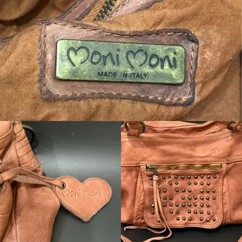 MONI MONI Cinzia Moniaci Brown Italian Leather Studded Splendor Tote Satchel Bag