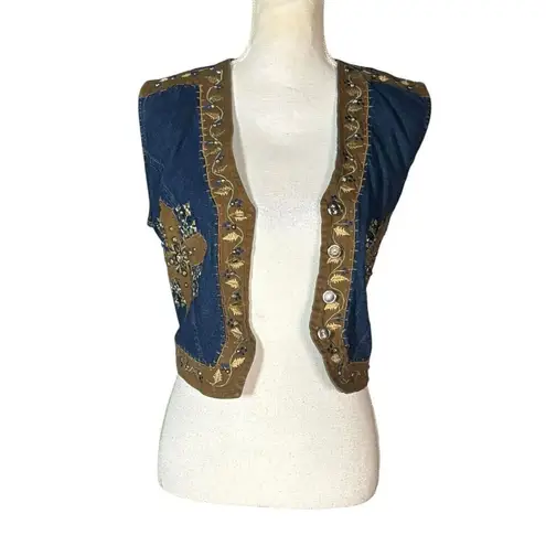 Don't Mess With Texas Vest Size Medium Western Country Short Blue Studded Cross