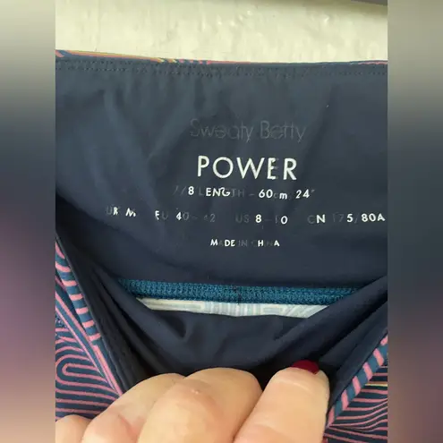 Sweaty Betty Power Pocket Workout 7/8 Length Leggings Purple Lines; size 8-10