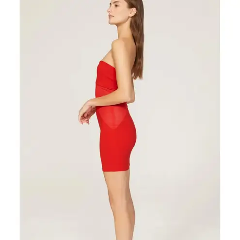 Victor Glemaud Dress Womens Small Red Strapless Mini Ponte Sheer Panel
