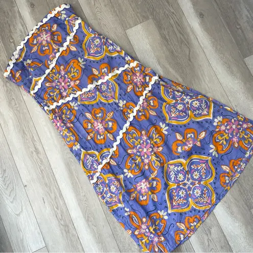 ASOS  Strapless Dress tile printed rikrak womens Purple size 14 party resortwear